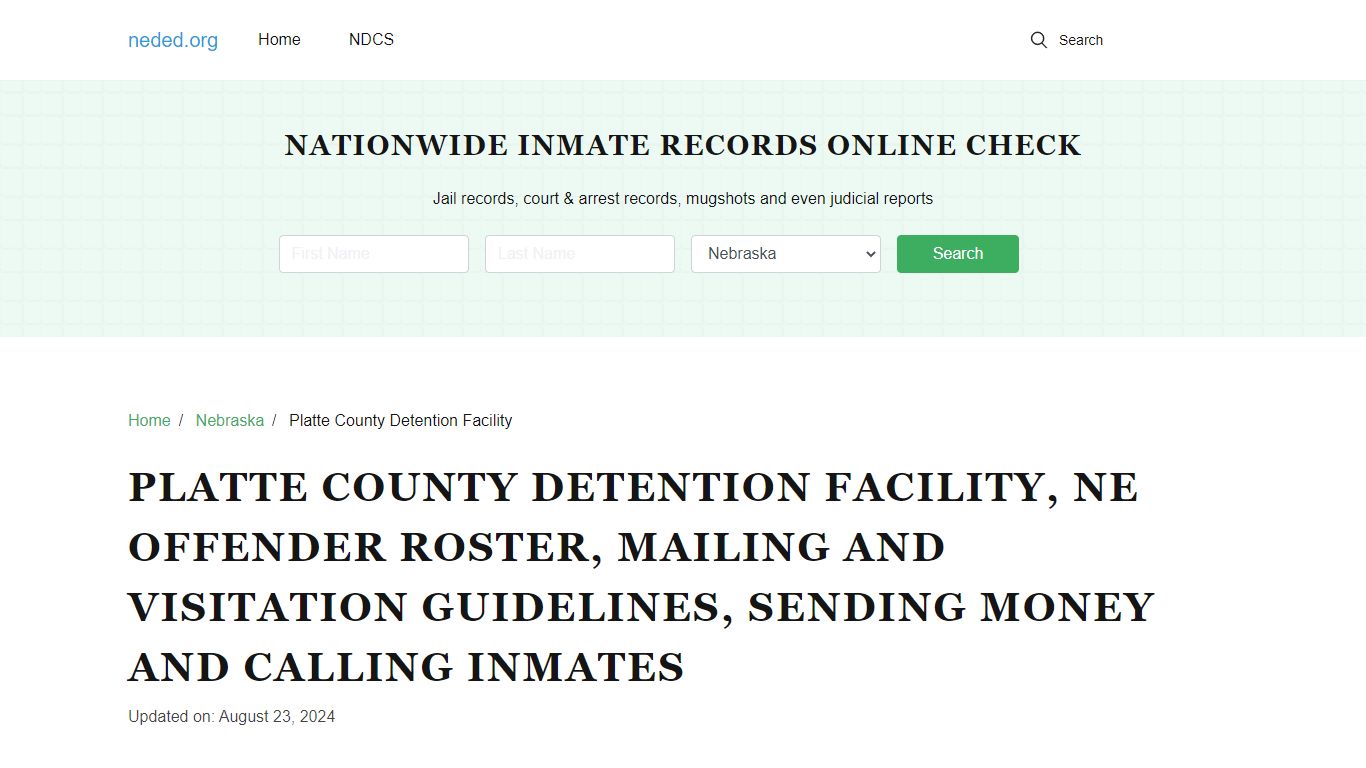 Platte County Detention Facility, NE: Inmate Search, Visitation ...